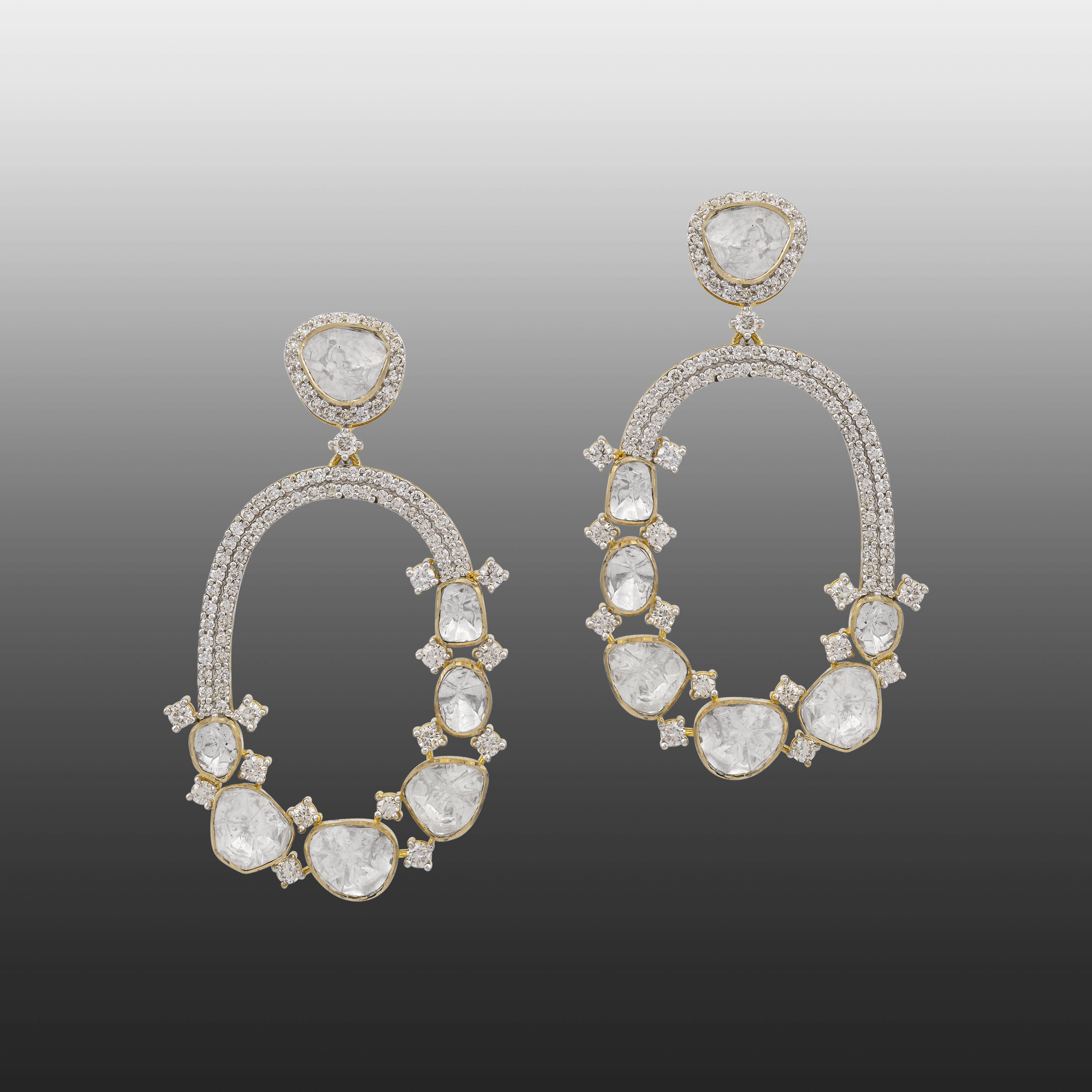 Uncut Polki Oval Halo Drop Earrings with Diamonds